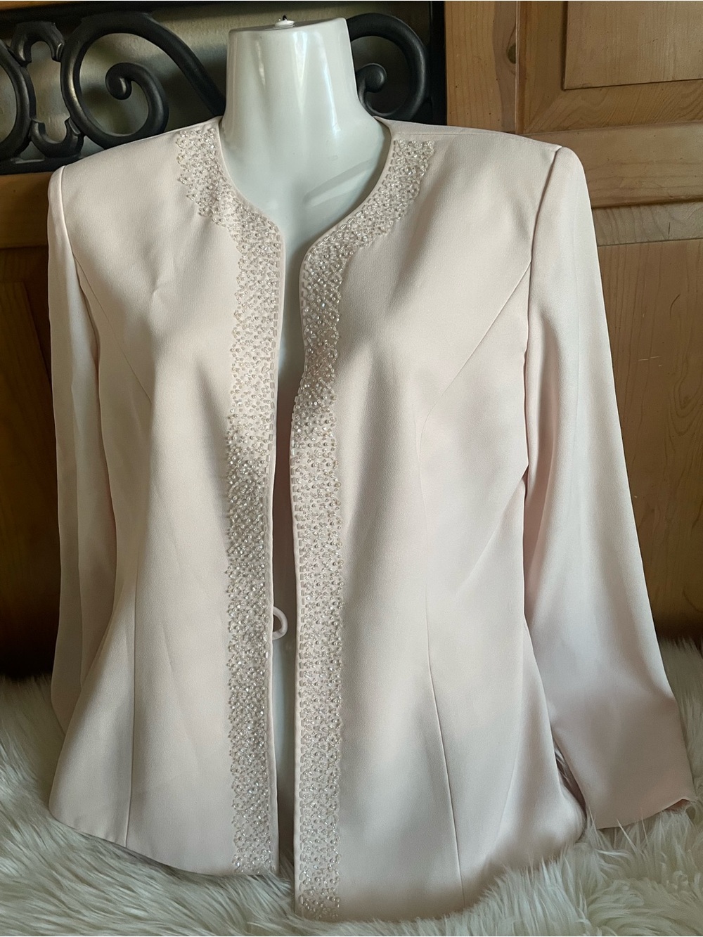 Karen Millen Blush Cream Beaded Trim Open Front Jacket